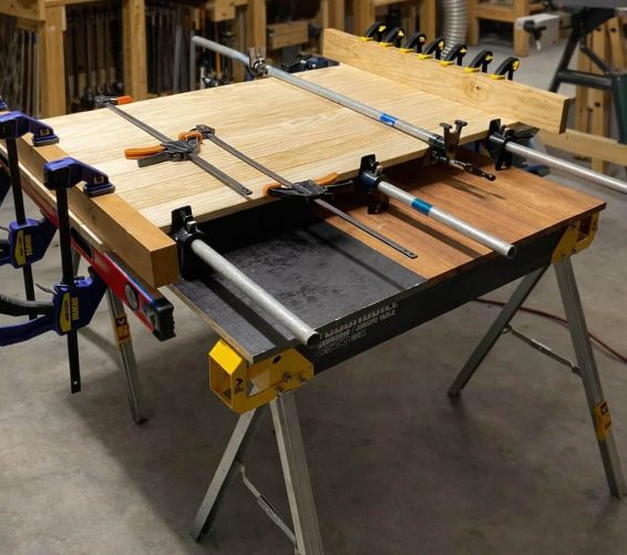 coffee-table-panel-glue-up Project progress photo of shiplap top panel for the coffee table
