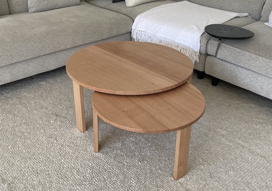 Nested Tasmanian Oak coffee tables in the client living room