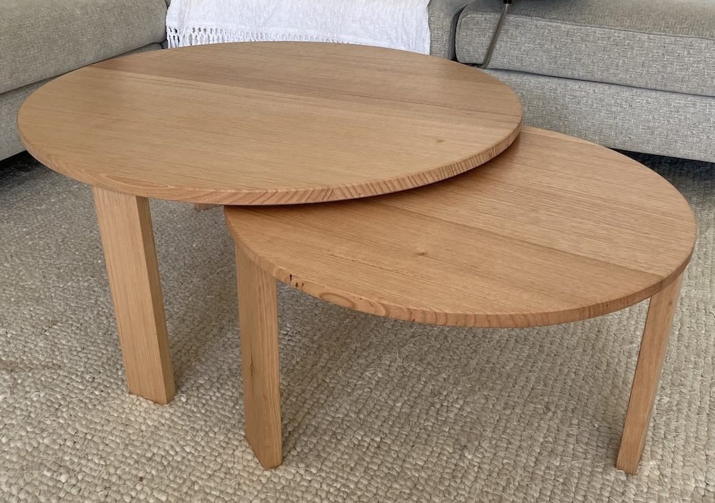 Two nested Tasmanian Oak coffee table, one use the other
