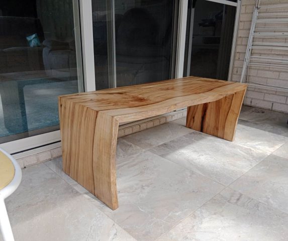 Custom build Camphor Laurel outdoor bench finished with exterior resin